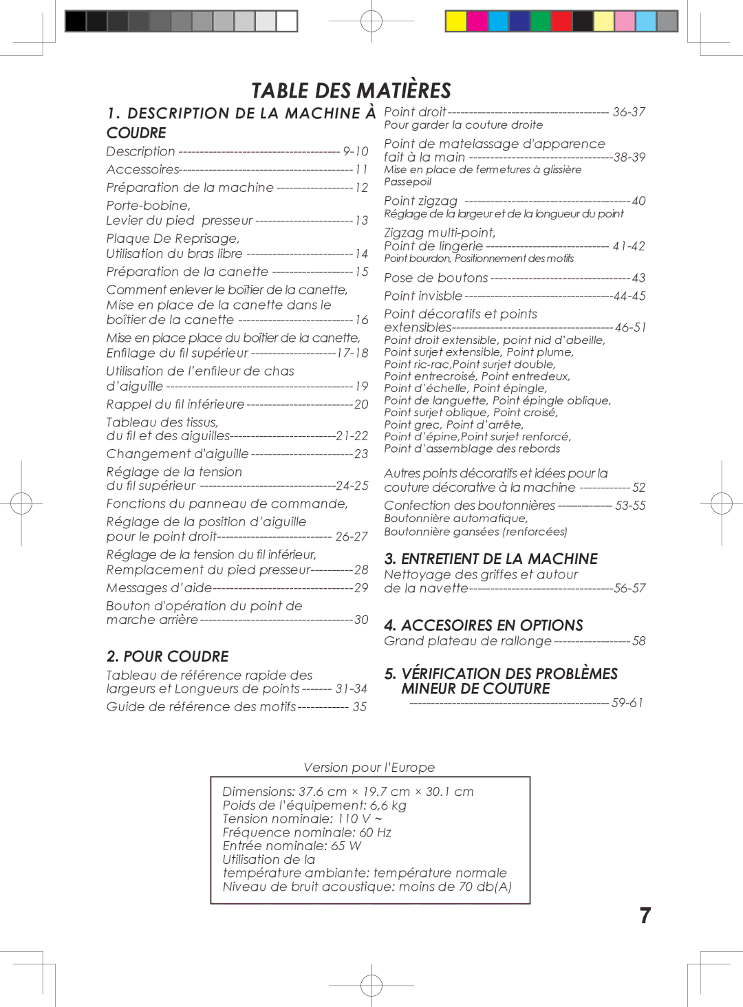 Singer 5400 instruction manual Table DES Matières 