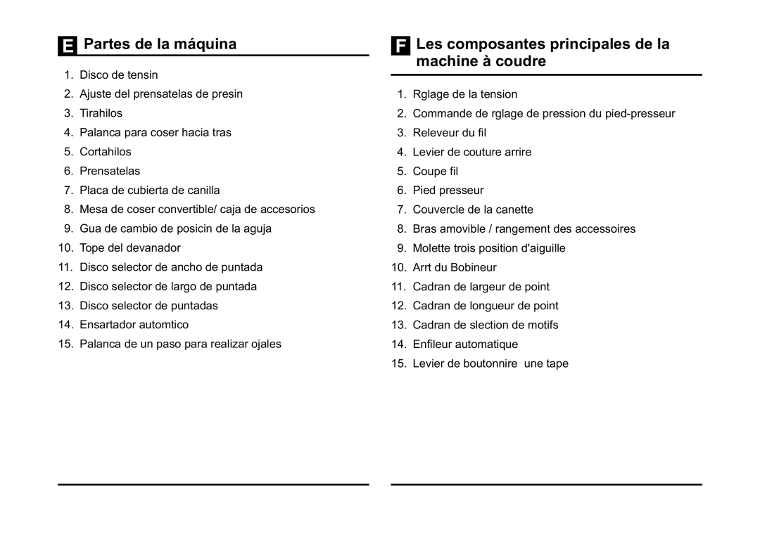 Singer 5523 instruction manual Partes de la máquina Les composantes principales de la, Machine à coudre 