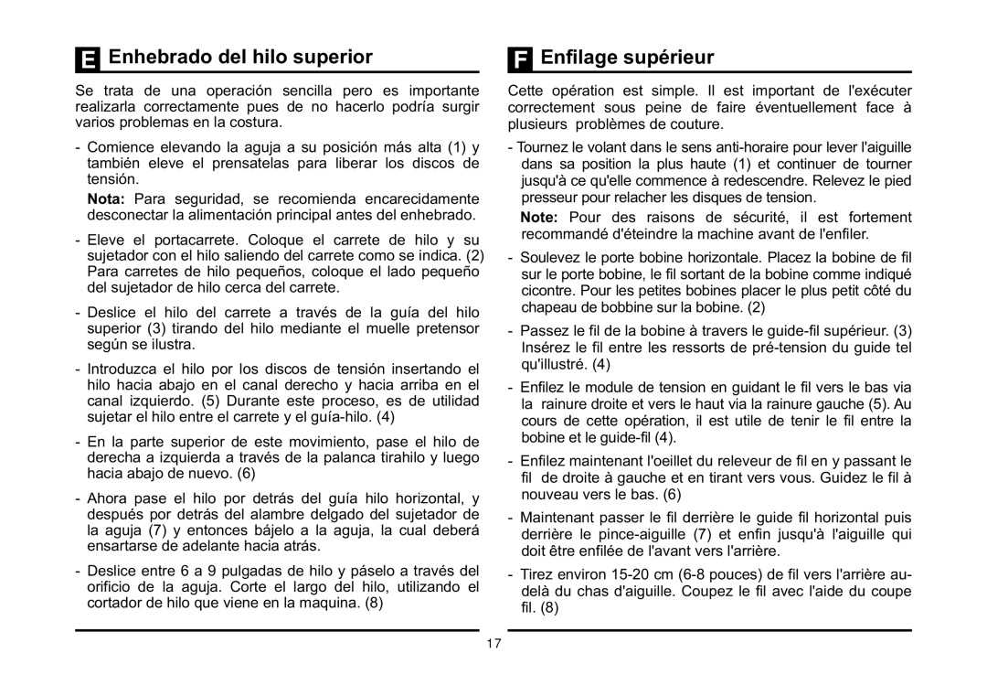 Singer 5523 instruction manual Enhebrado del hilo superior Enfilage supérieur 