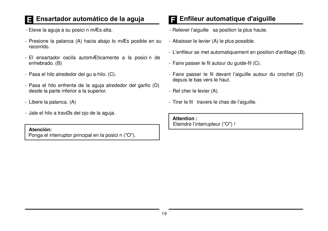 Singer 5523 instruction manual Ensartador automático de la aguja, Enfileur automatique daiguille 