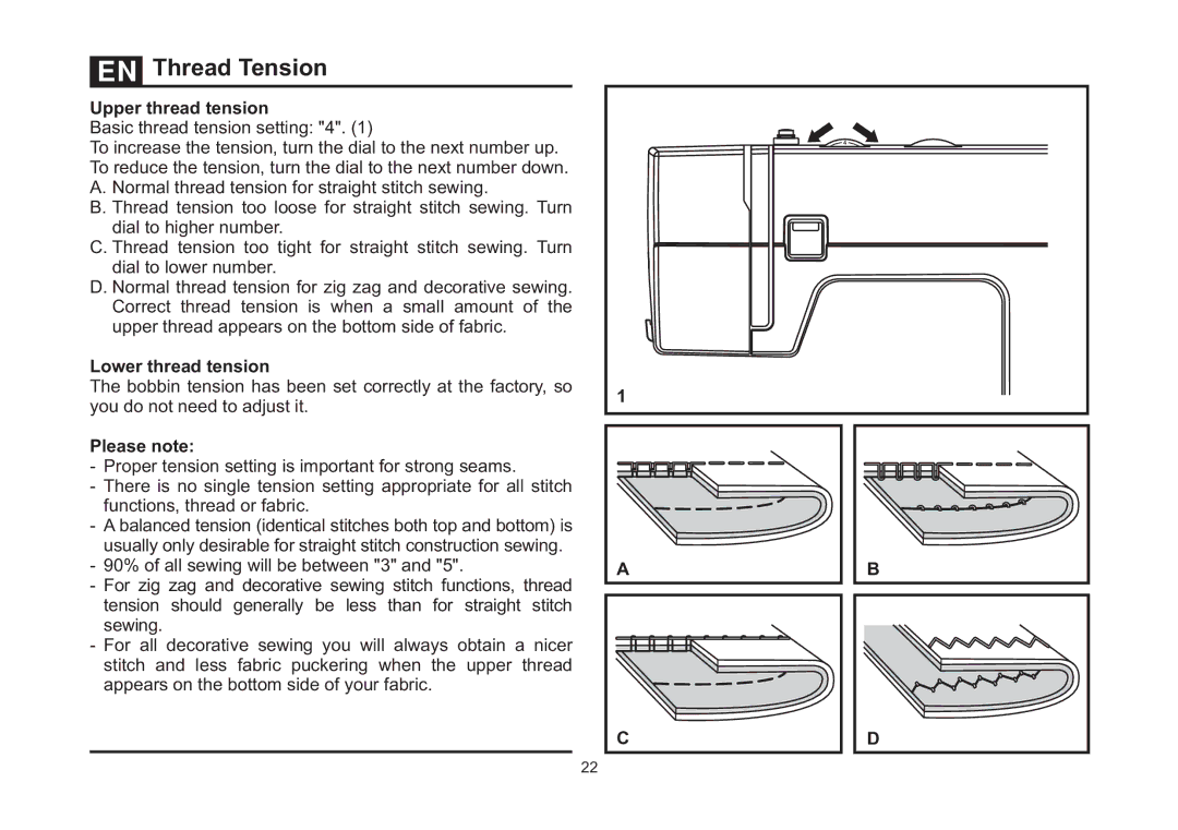 Singer 5523 instruction manual Thread Tension, Upper thread tension, Lower thread tension 