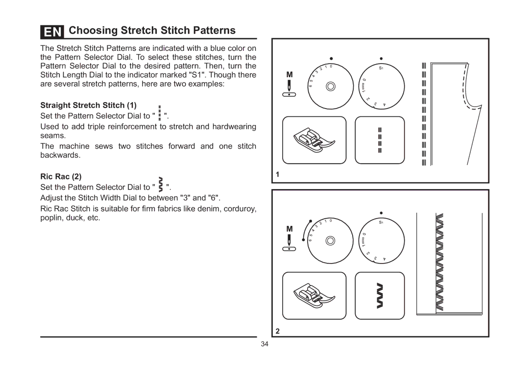 Singer 5523 instruction manual Choosing Stretch Stitch Patterns, Straight Stretch Stitch, Ric Rac 