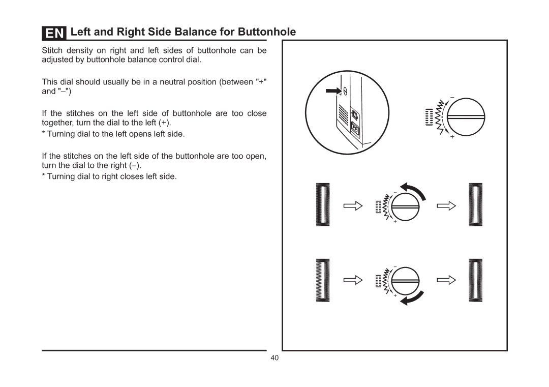 Singer 5523 instruction manual Left and Right Side Balance for Buttonhole 