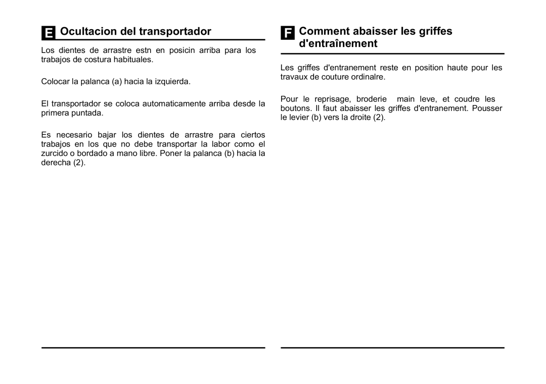 Singer 5523 instruction manual Ocultacion del transportador, Comment abaisser les griffes dentraînement 