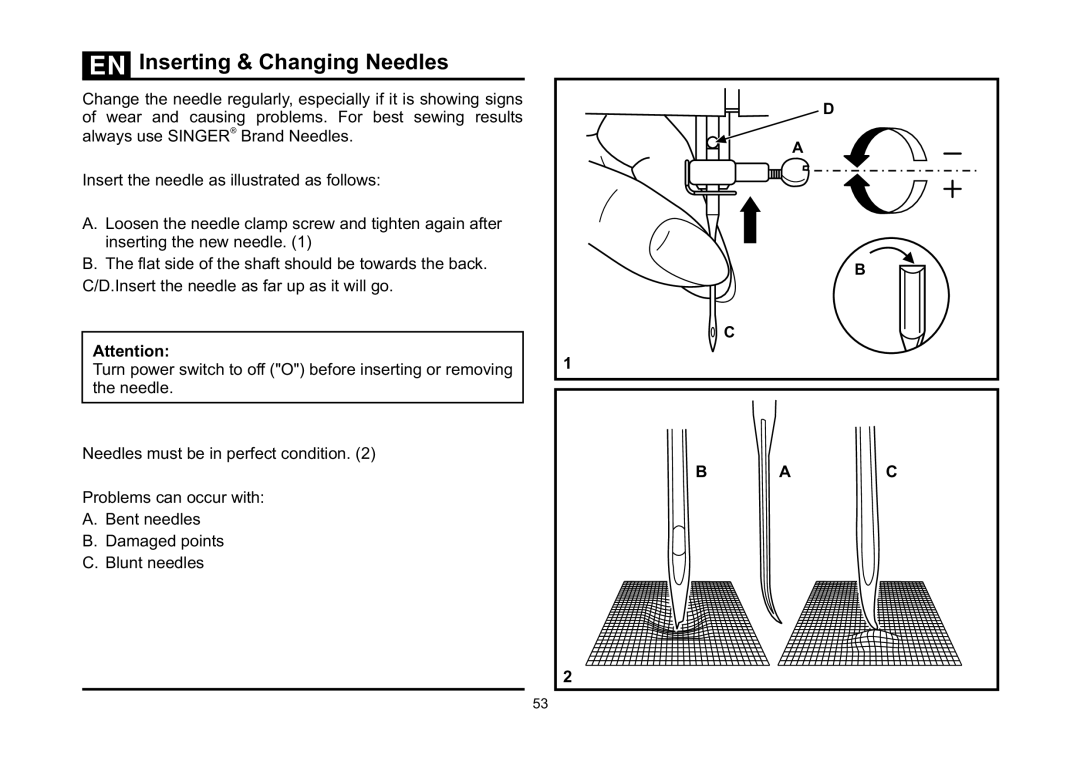 Singer 5523 instruction manual Inserting & Changing Needles 