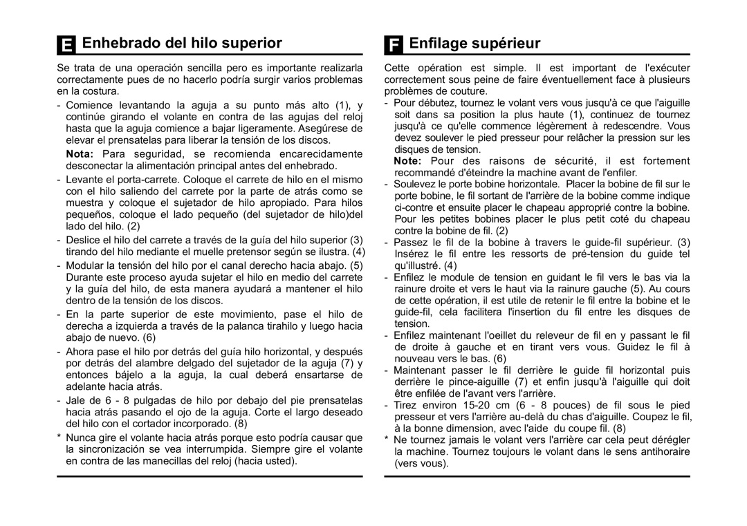 Singer 5532 instruction manual Enhebrado del hilo superior, Enfilage supérieur 