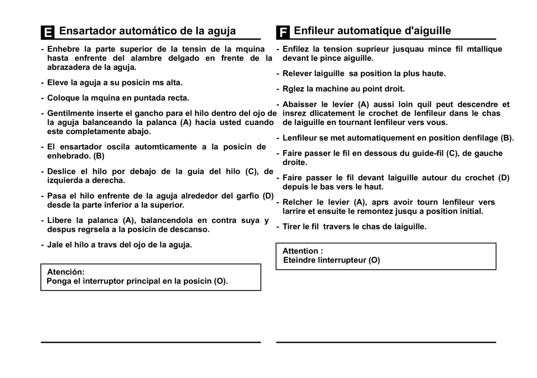 Singer 5532 instruction manual Ensartador automático de la aguja, Enfileur automatique daiguille 