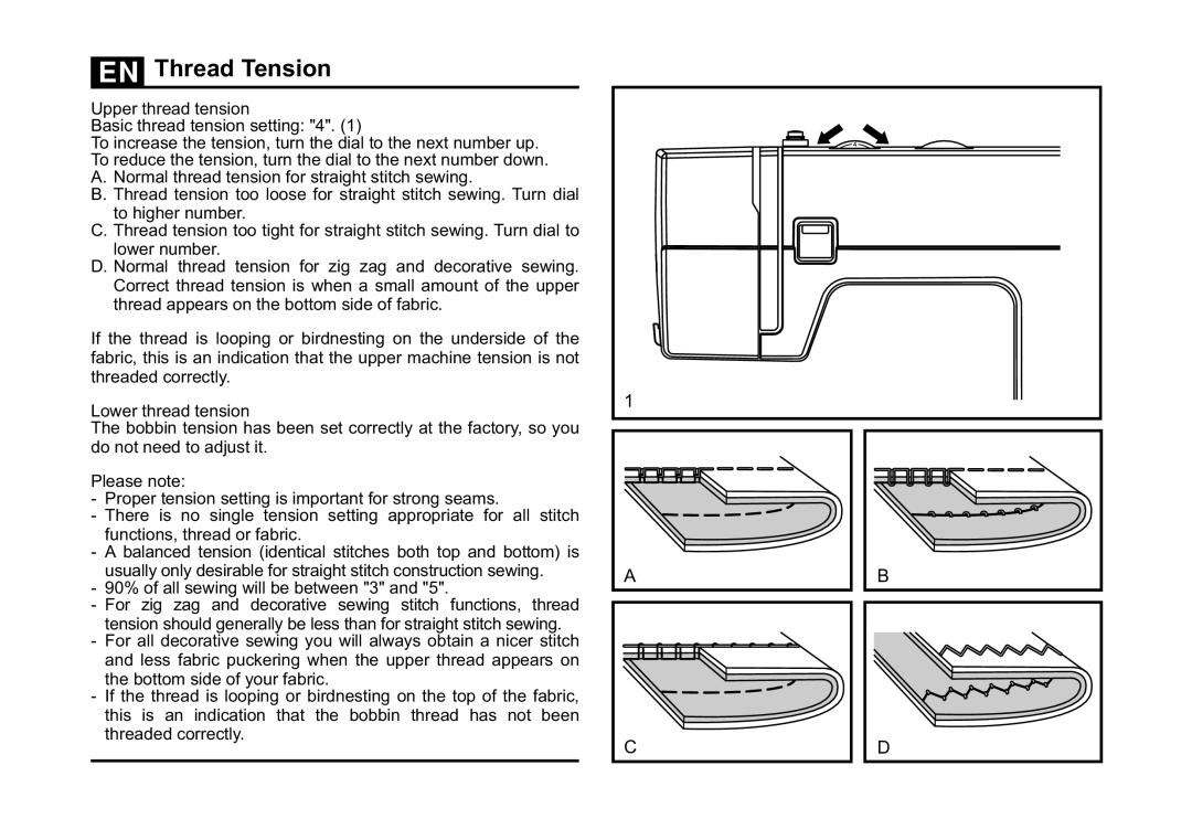 Singer 5532 instruction manual Thread Tension, Upper thread tension, Lower thread tension, Please note 