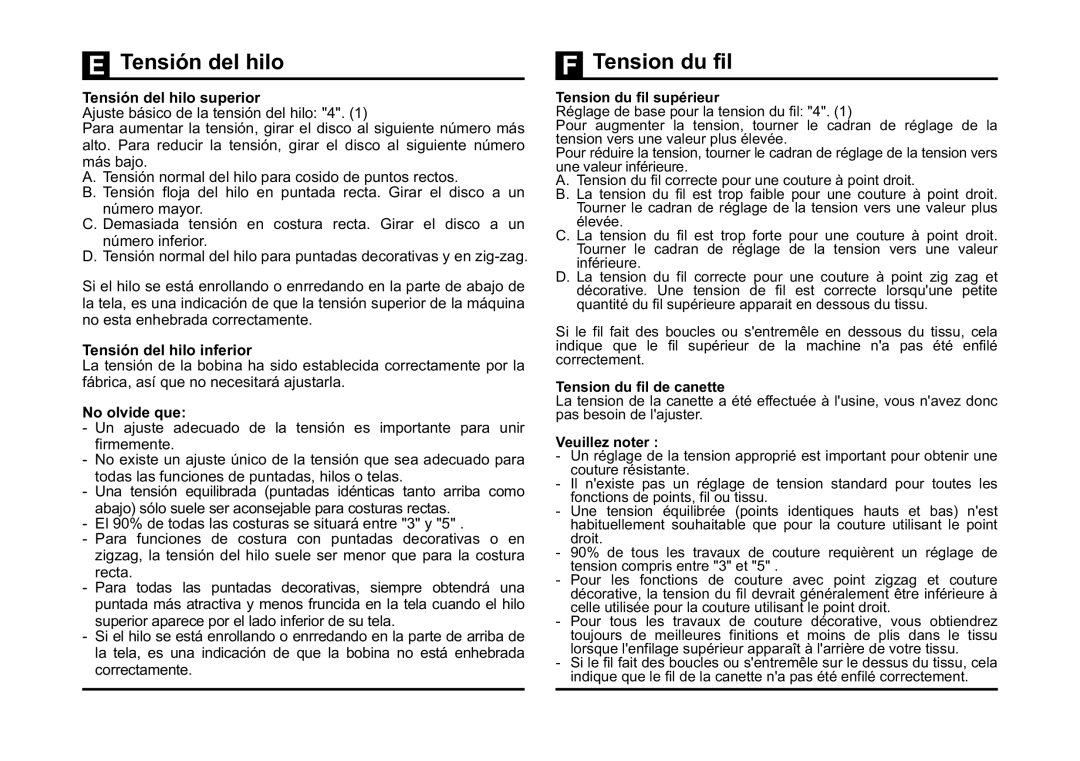 Singer 5532 instruction manual Tensión del hilo, Tension du fil 