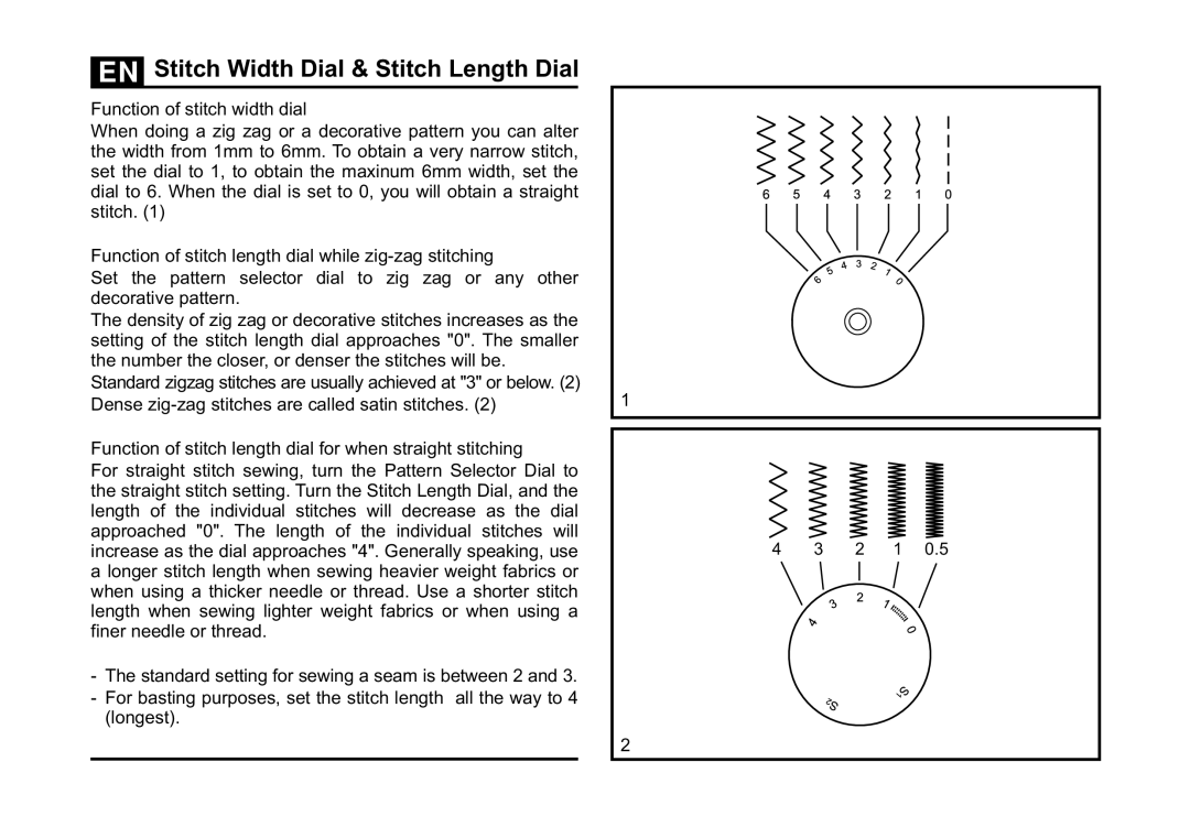 Singer 5532 instruction manual Stitch Width Dial & Stitch Length Dial, Function of stitch width dial 