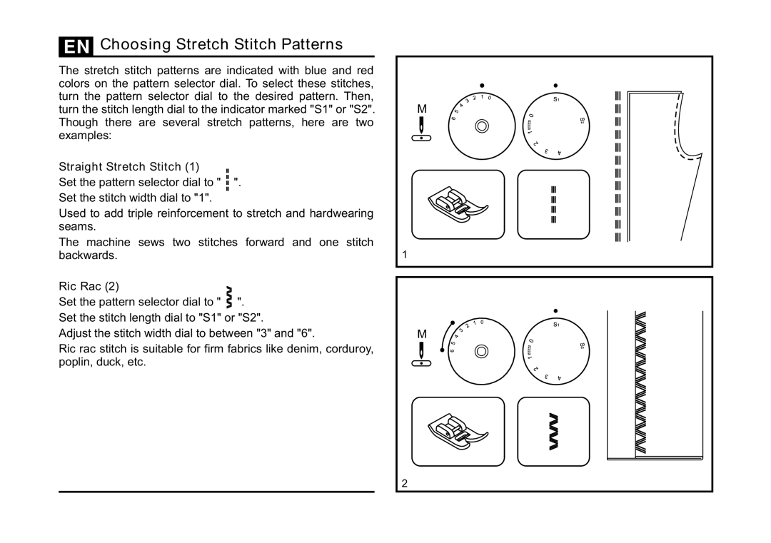 Singer 5532 instruction manual Choosing Stretch Stitch Patterns, Straight Stretch Stitch, Ric Rac 