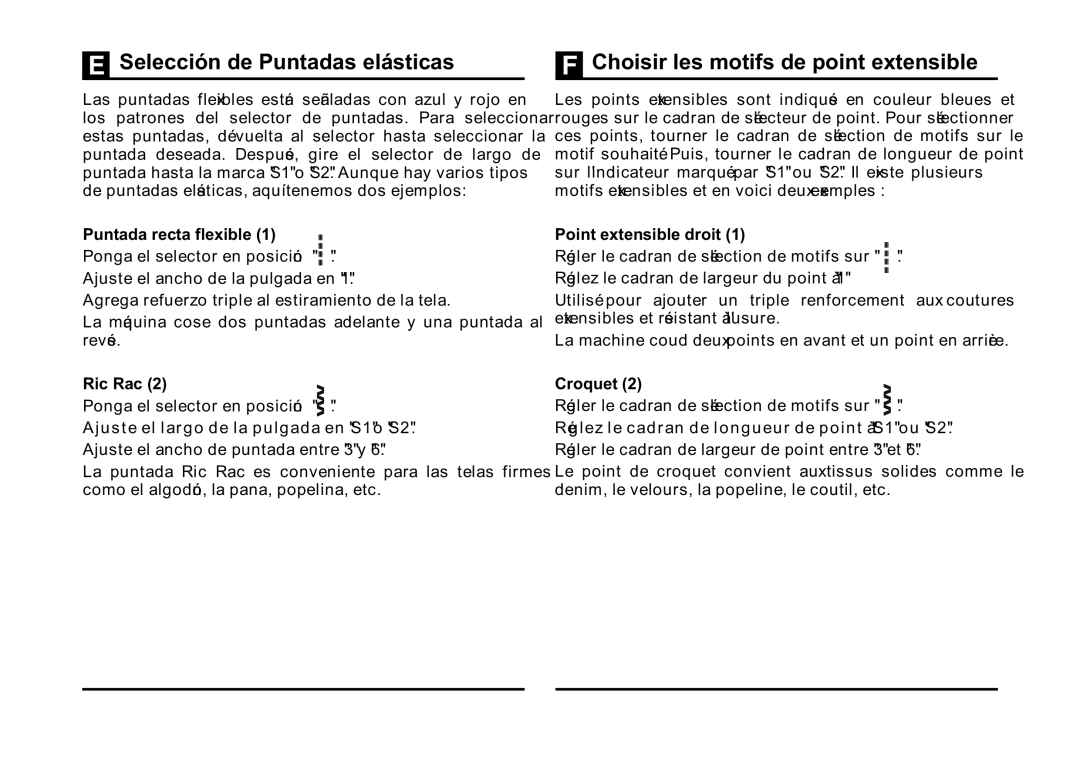 Singer 5532 Selección de Puntadas elásticas, Choisir les motifs de point extensible, Puntada recta flexible, Croquet 