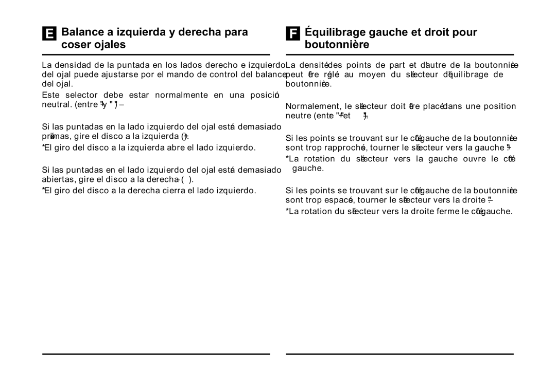 Singer 5532 Balance a izquierda y derecha para coser ojales, Équilibrage gauche et droit pour boutonnière 