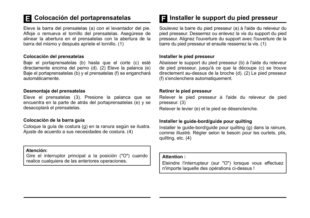 Singer 5532 instruction manual Colocación del portaprensatelas, Installer le support du pied presseur 