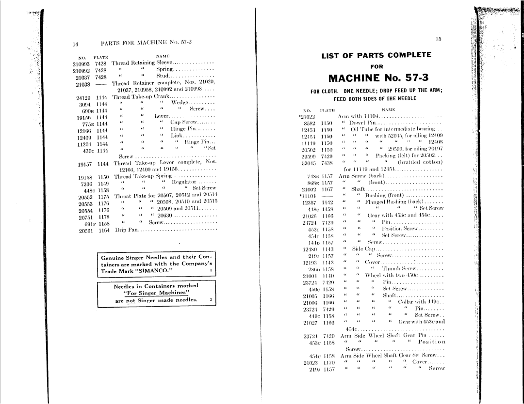 Singer 57-14, 57-4, 57-2 manual 