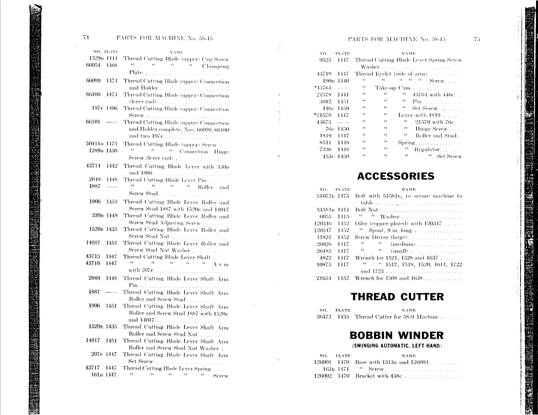 Singer 58-12, 58-1 to 58-5, 58-9, 58-11, 58-15 manual 