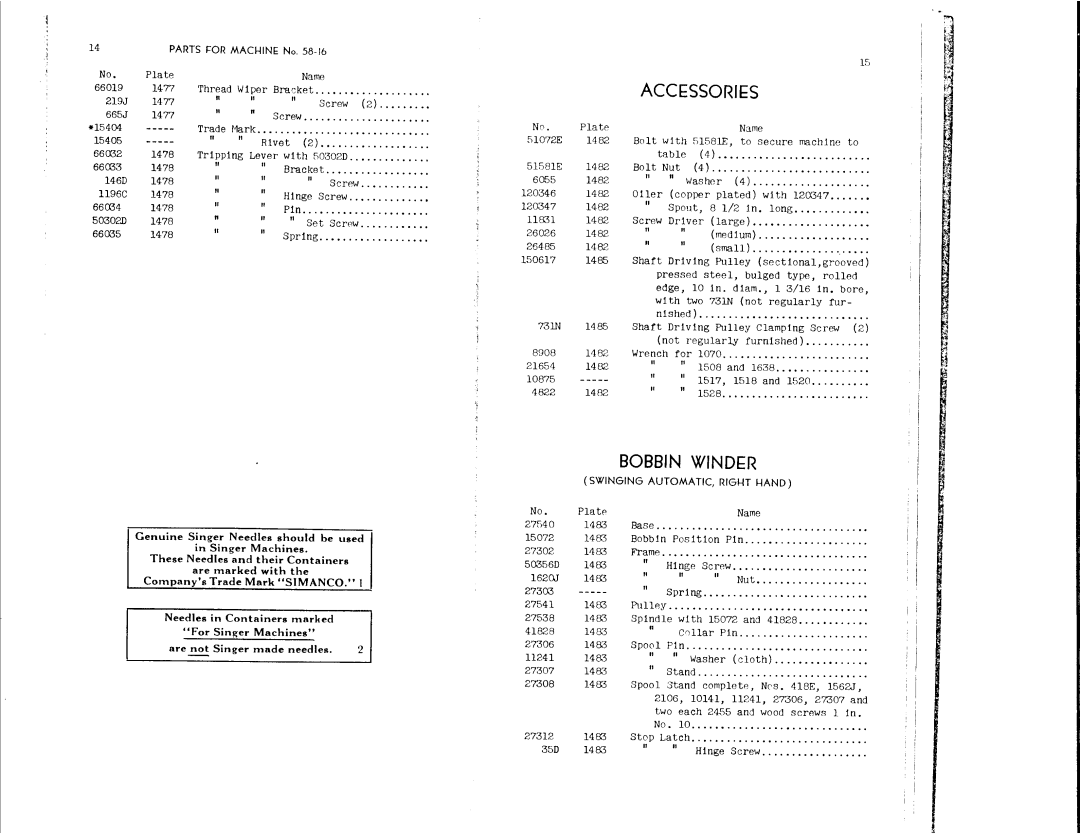 Singer 58-16 manual 