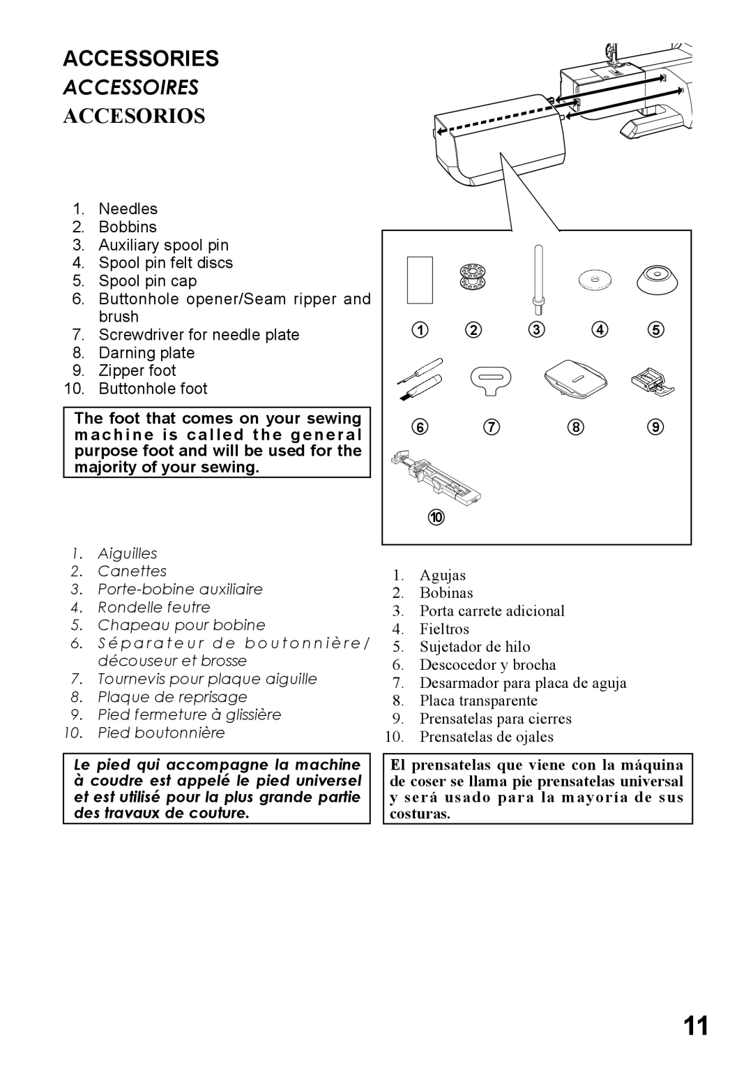 Singer 5500, 6180, 6160, 6199, 5400 instruction manual Accessories, Accesorios 