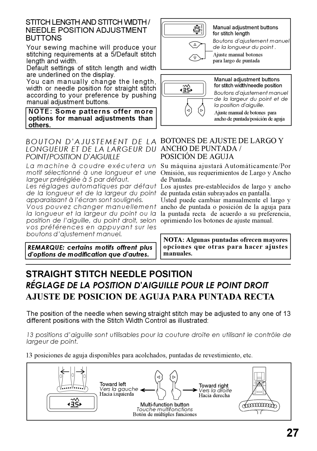 Singer 5400, 6180, 6160, 6199, 5500 Straight Stitch Needle Position, Ajuste DE Posicion DE Aguja Para Puntada Recta 