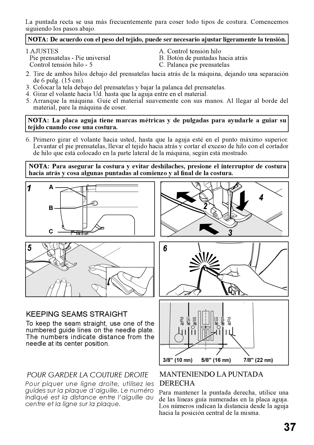 Singer 5400, 6180, 6160, 6199, 5500 instruction manual Keeping Seams Straight, Manteniendo LA Puntada Derecha 