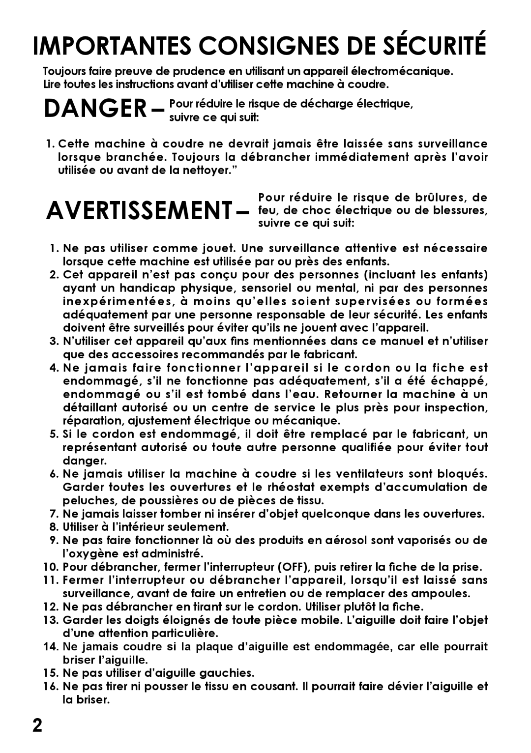 Singer 5400, 6180, 6160, 6199, 5500 instruction manual Importantes Consignes DE Sécurité 