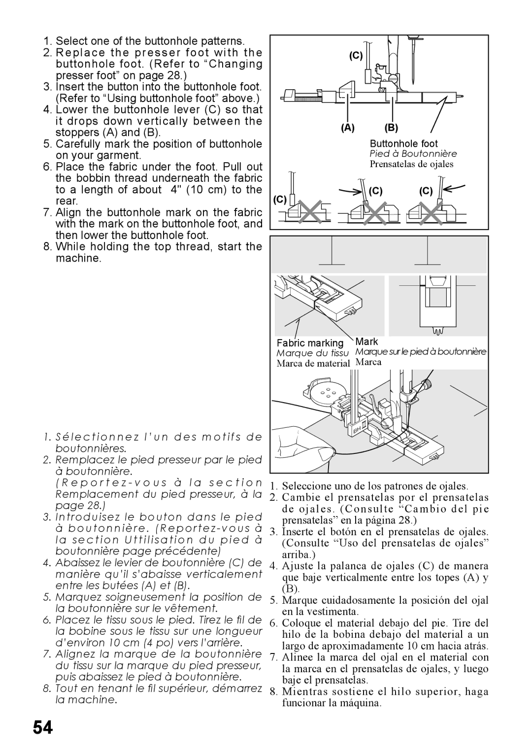 Singer 6160, 6180, 6199, 5500, 5400 instruction manual Buttonhole foot 