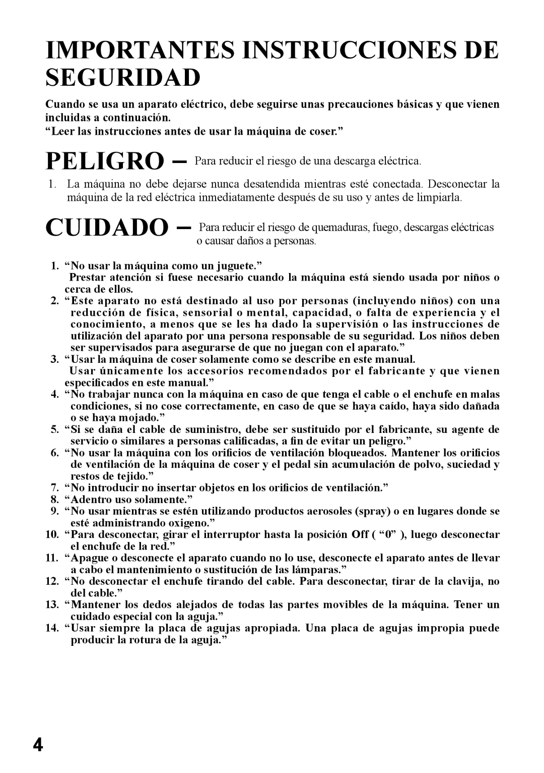 Singer 6160, 6180, 6199, 5500, 5400 instruction manual Importantes Instrucciones DE Seguridad 