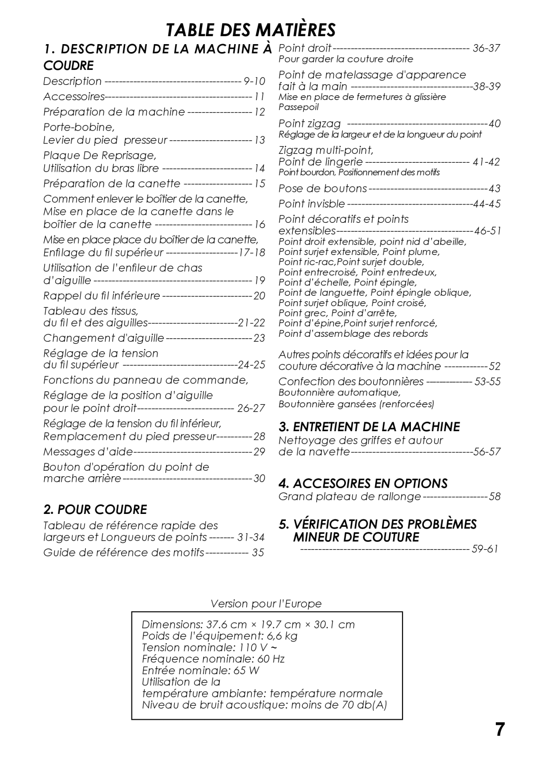 Singer 5400, 6180, 6160, 6199, 5500 instruction manual Table DES Matières 