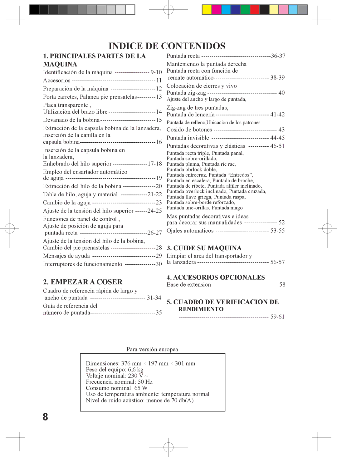 Singer 6199, 6180, 6160, 5500 instruction manual Indice DE Contenidos 