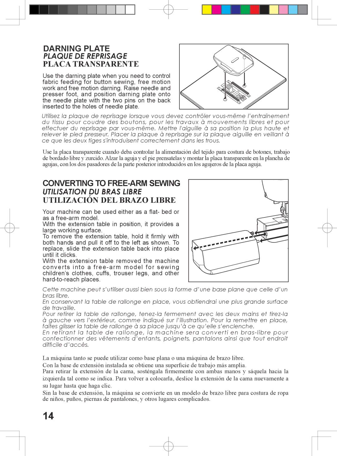 Singer 6180, 6160, 6199, 5500 Darning Plate, Placa Transparente, Converting to FREE-ARM Sewing, Utilización DEL Brazo Libre 