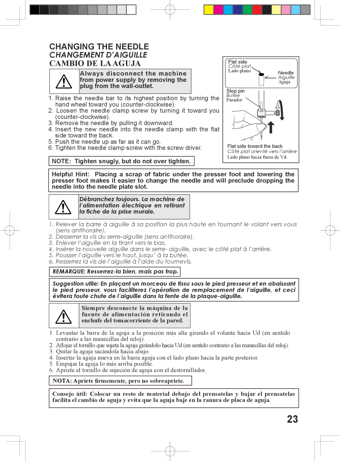 Singer 6160, 6180, 6199, 5500 instruction manual Changing the Needle, Cambio DE LA Aguja 