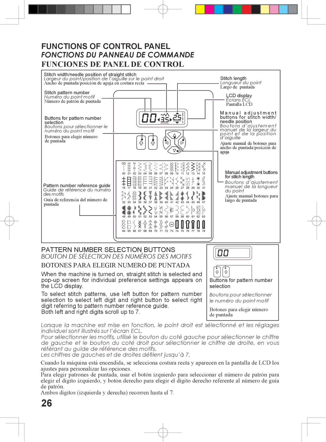 Singer 6180, 6160, 6199, 5500 instruction manual Funciones DE Panel DE Control, Botones Para Elegir Numero DE Puntada 