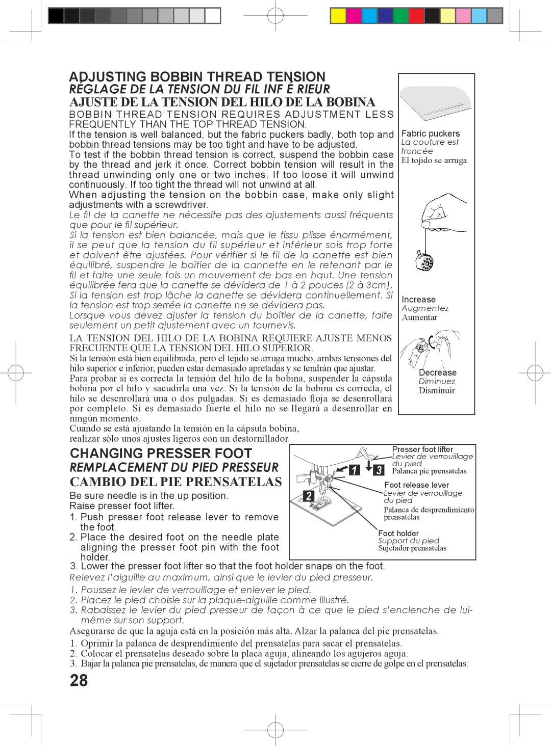 Singer 6199, 6180, 6160, 5500 instruction manual Changing Presser Foot, Cambio DEL PIE Prensatelas 