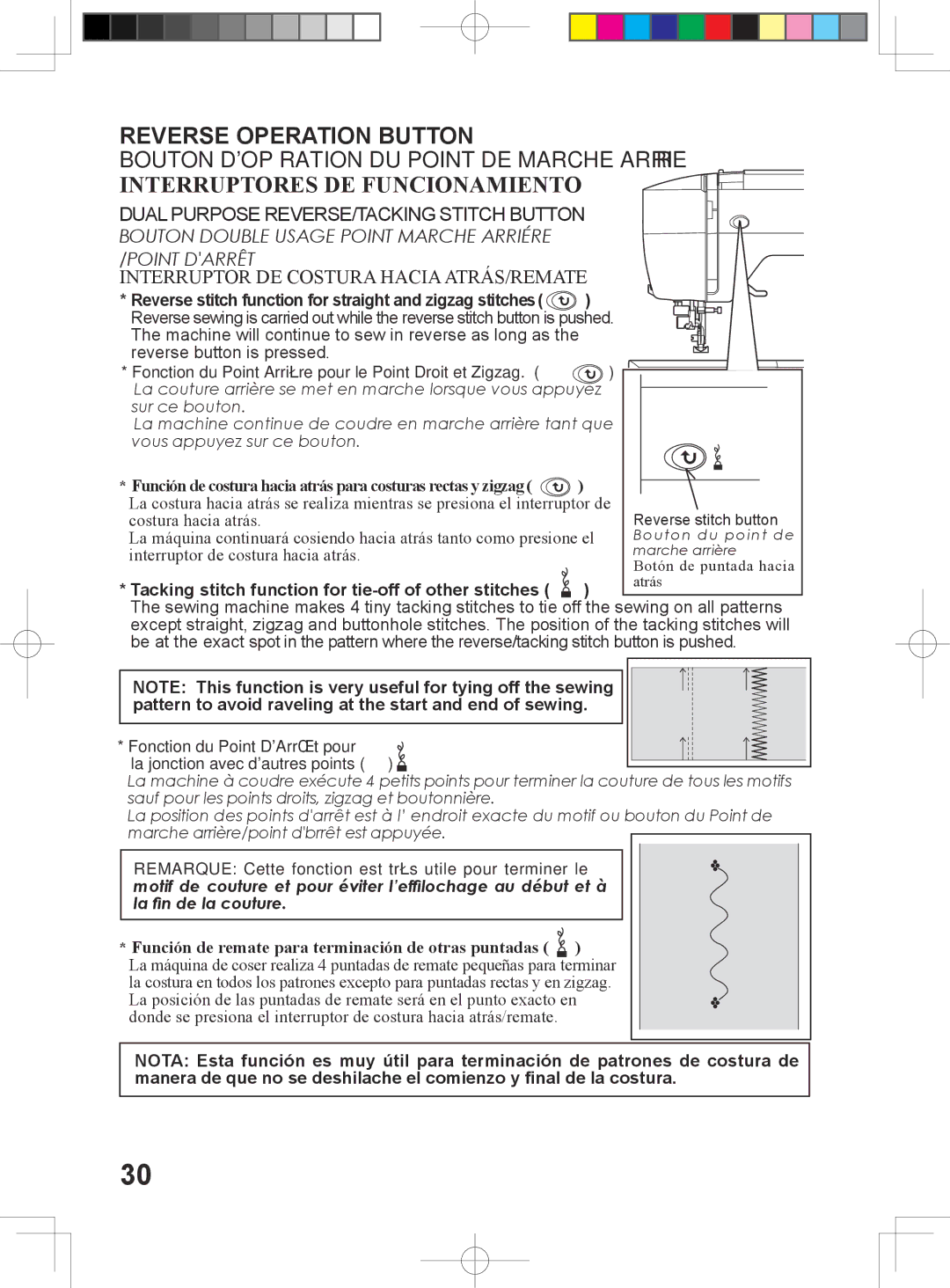 Singer 6180, 6160 Reverse Operation Button, Interruptores DE Funcionamiento, Interruptor DE Costura Hacia ATRÁS/REMATE 