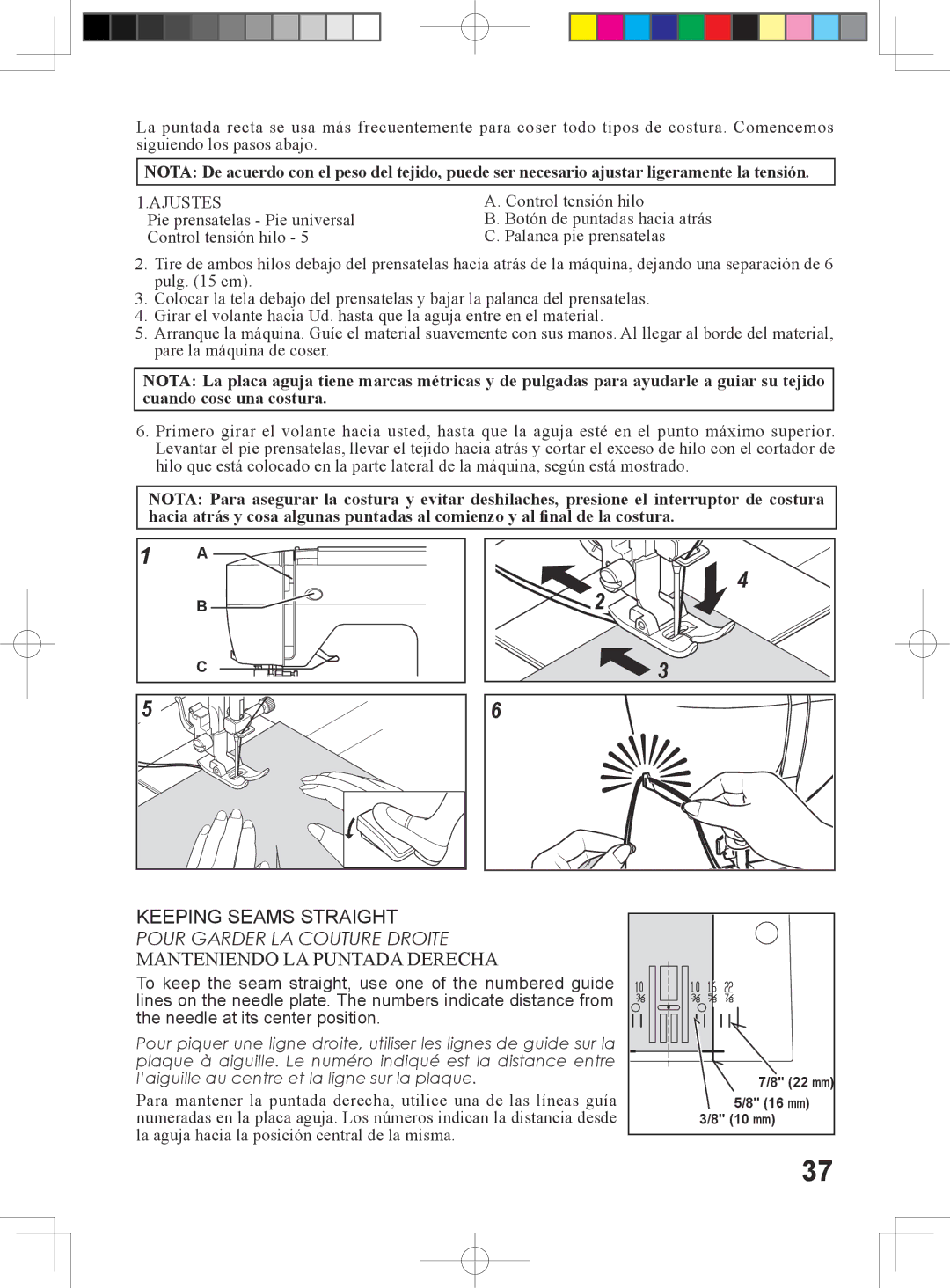 Singer 5500, 6180, 6160, 6199 instruction manual Manteniendo LA Puntada Derecha, Ajustes 