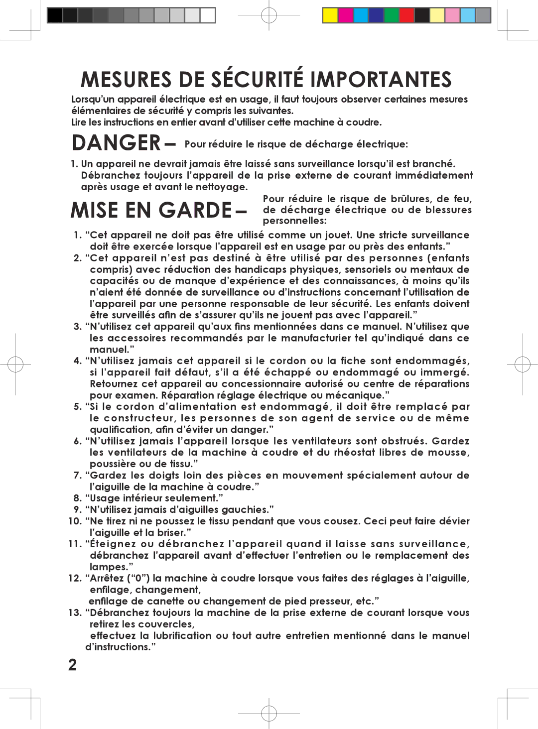 Singer 6180, 6160, 6199, 5500 instruction manual Mesures DE Sécurité Importantes 