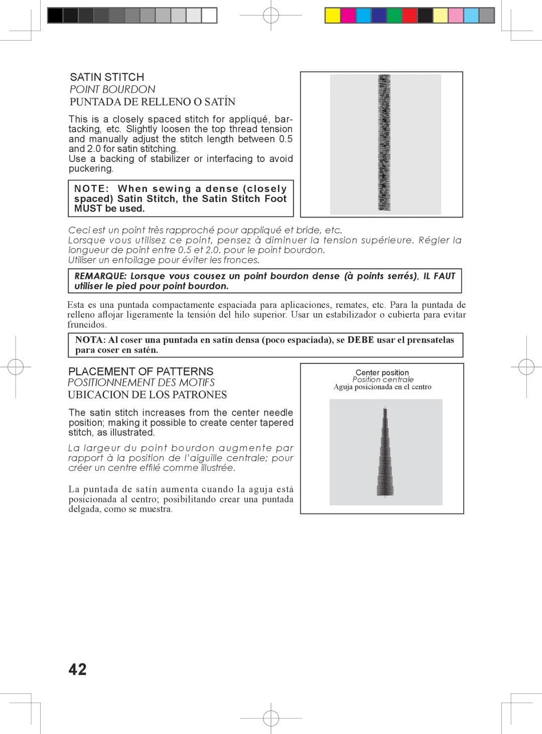 Singer 6180, 6160, 6199, 5500 instruction manual Puntada DE Relleno O Satín, Ubicacion DE LOS Patrones 