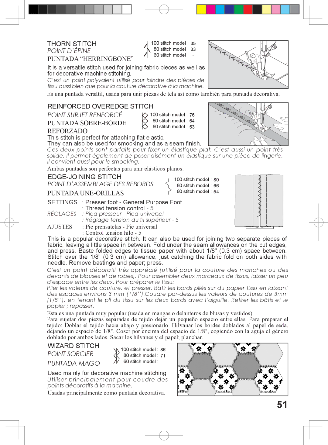 Singer 6160, 6180, 6199, 5500 instruction manual Puntada Herringbone, Puntada SOBRE-BORDE, Reforzado, Puntada UNE-ORILLAS 