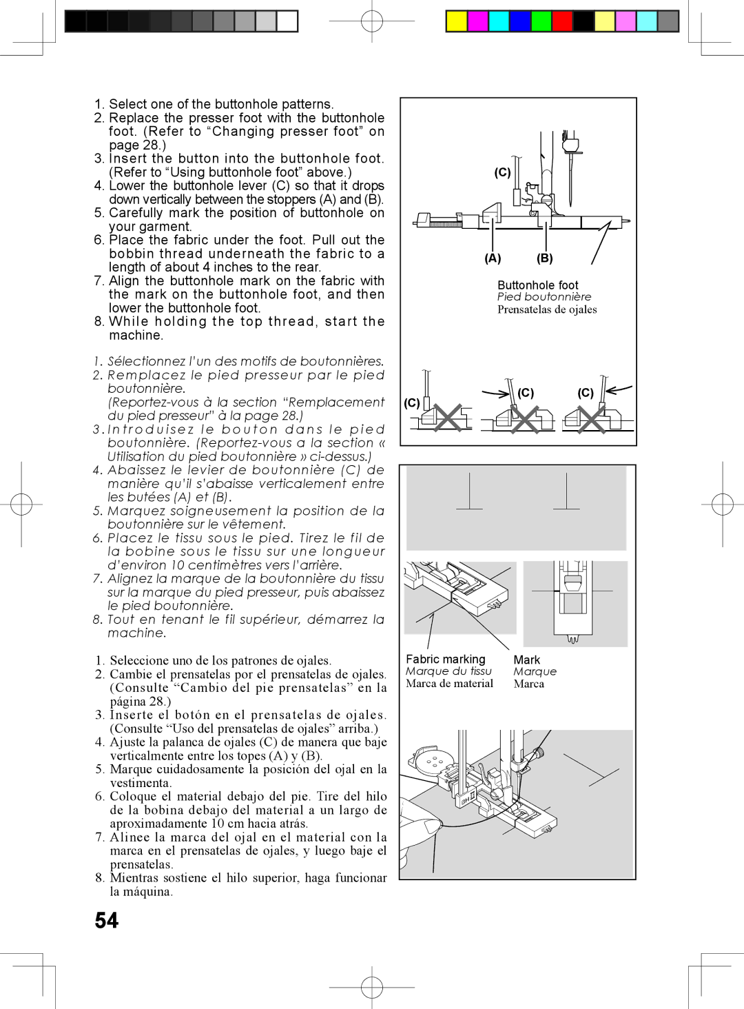 Singer 6180, 6160, 6199, 5500 instruction manual Fabric marking Mark 