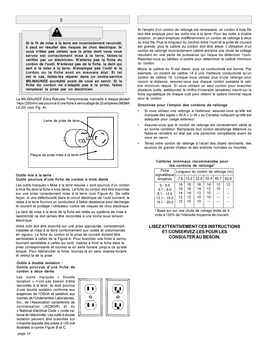 Singer 6184-21 manual Mise À LA Terre Avertissement, Cordons DE Rallonge, Directives pour l’emploi des cordons de rallonge 