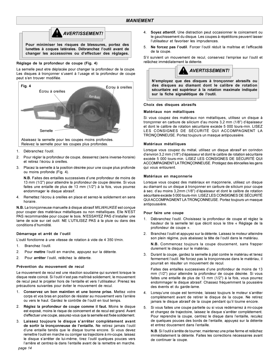 Singer 6184-21, 6184-01 manual Maniement Avertissement 