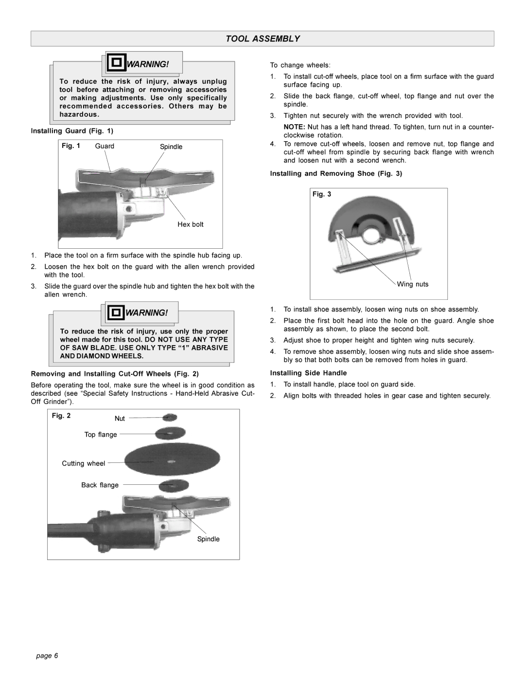 Singer 6184-21, 6184-01 manual Tool Assembly, Installing and Removing Shoe Fig, Installing Side Handle 