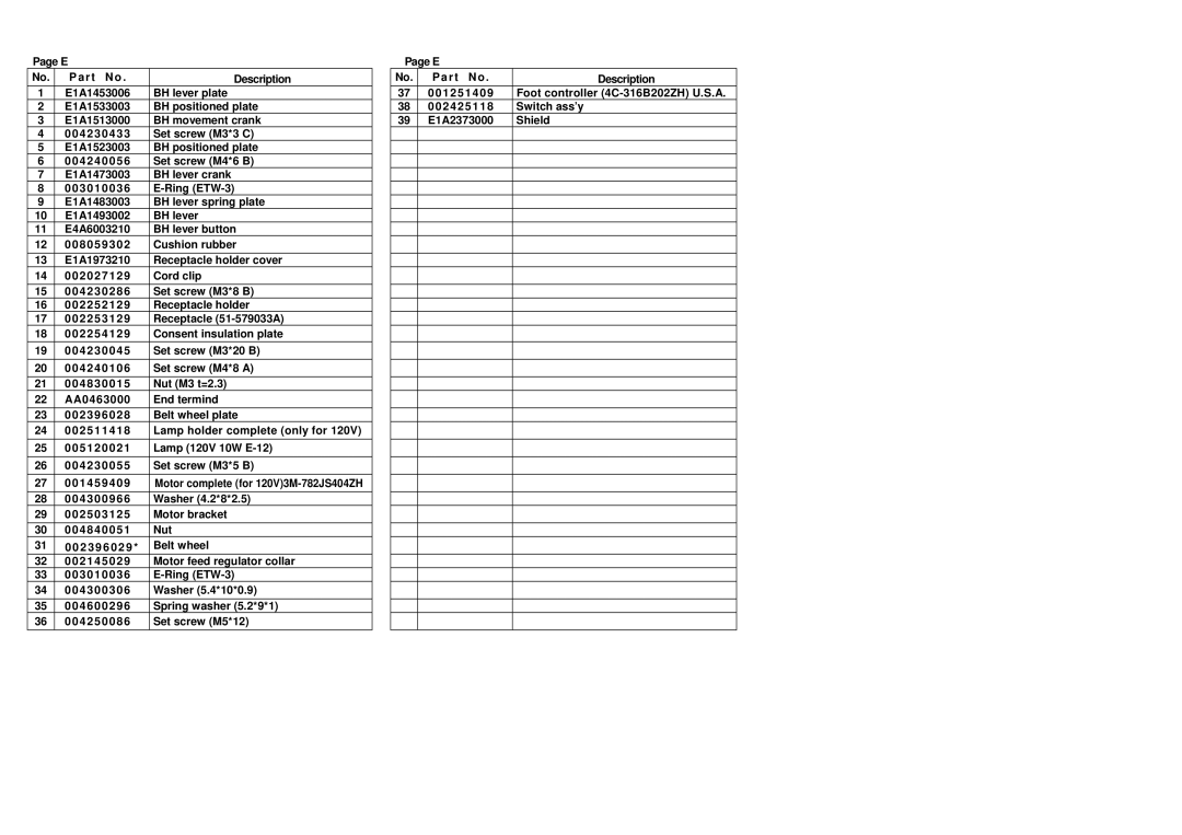Singer 6550 manual Motor complete for 120V3M-782JS404ZH 