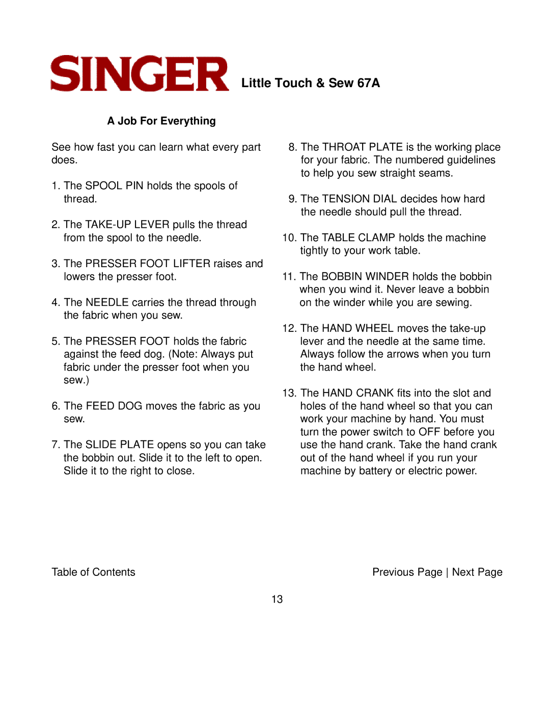 Singer 67A instruction manual Job For Everything 