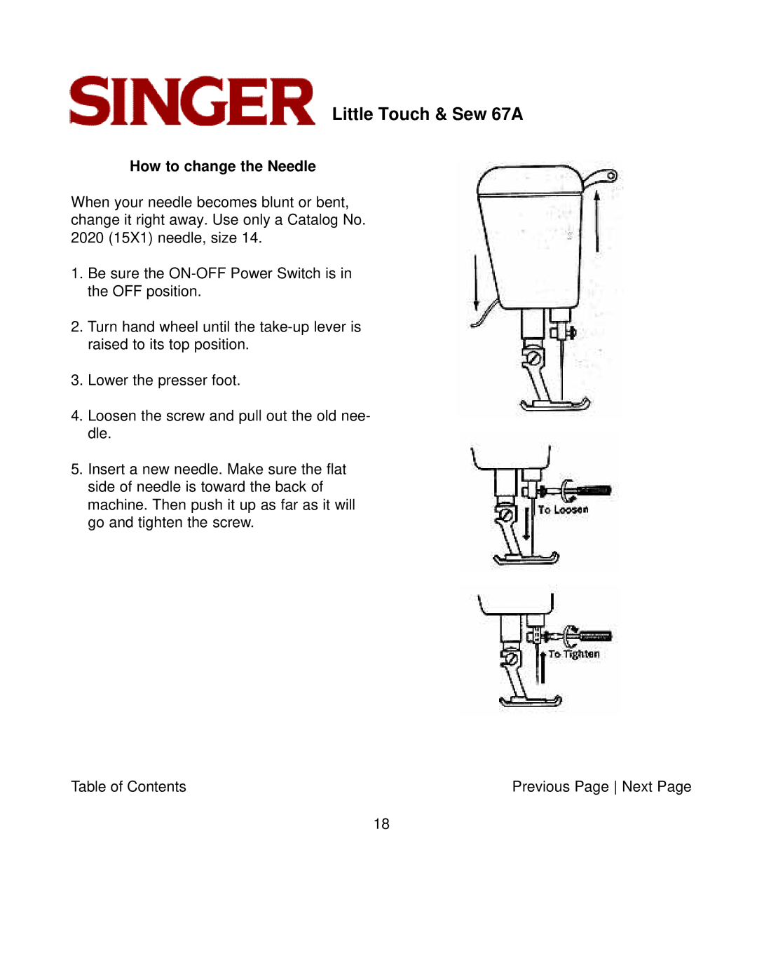 Singer 67A instruction manual How to change the Needle 