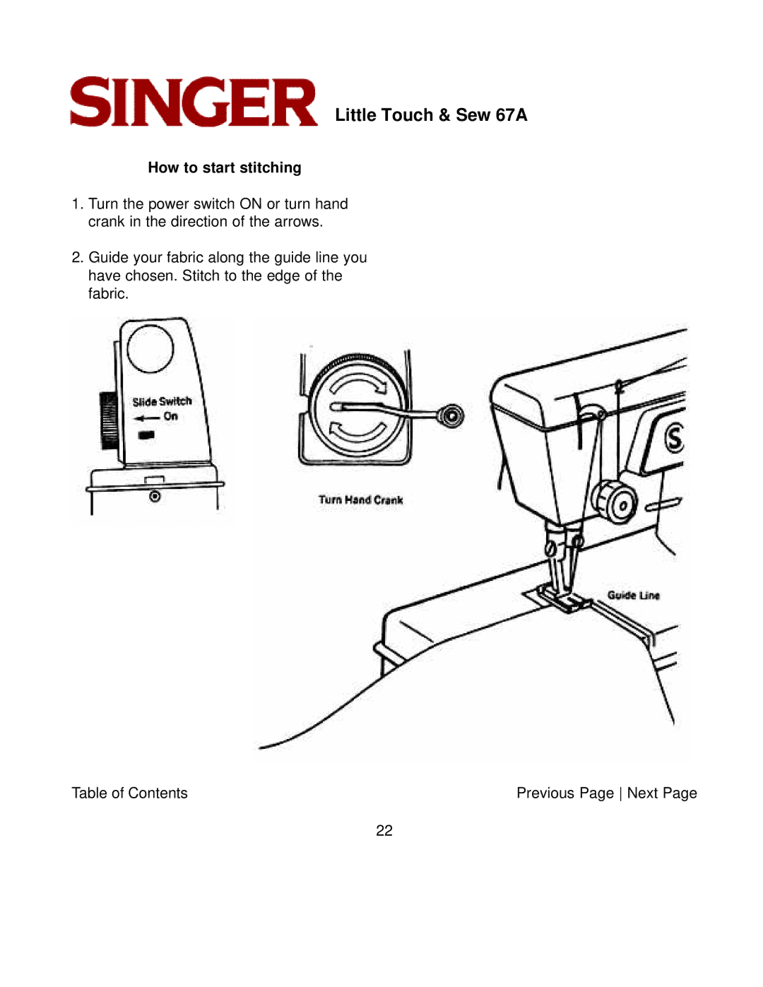 Singer 67A instruction manual How to start stitching 