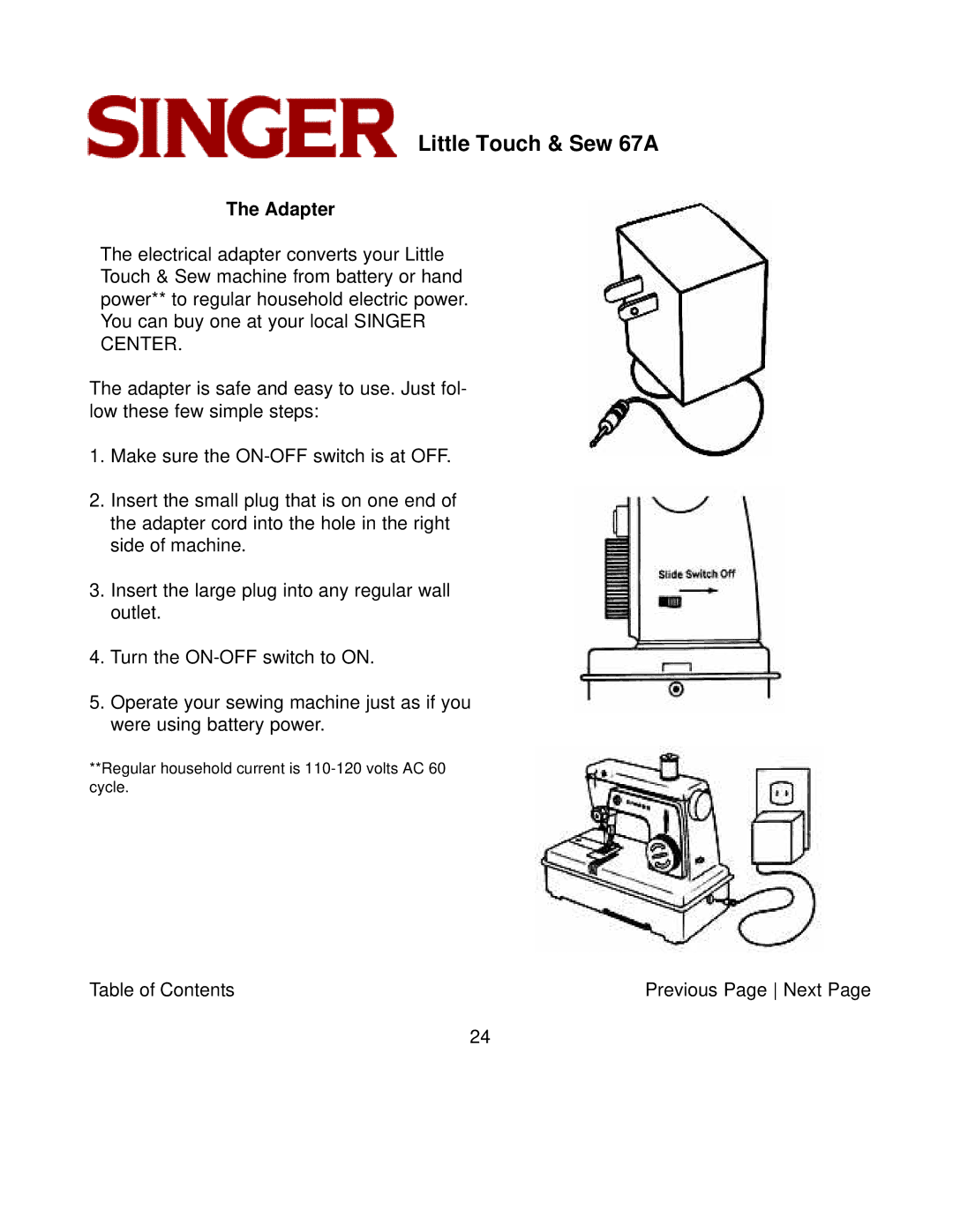 Singer 67A instruction manual Adapter 