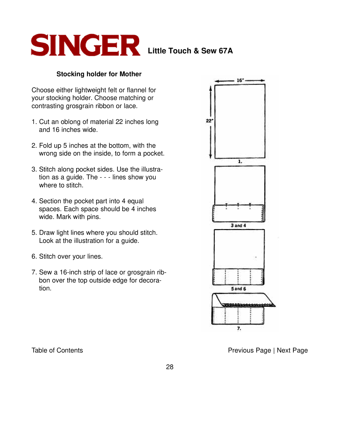 Singer 67A instruction manual Stocking holder for Mother 