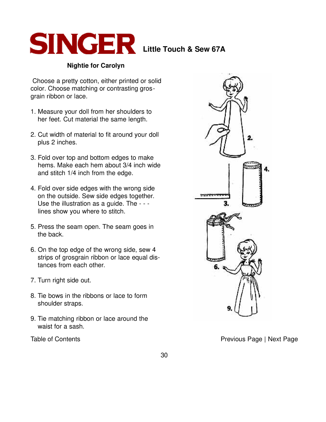 Singer 67A instruction manual Nightie for Carolyn 