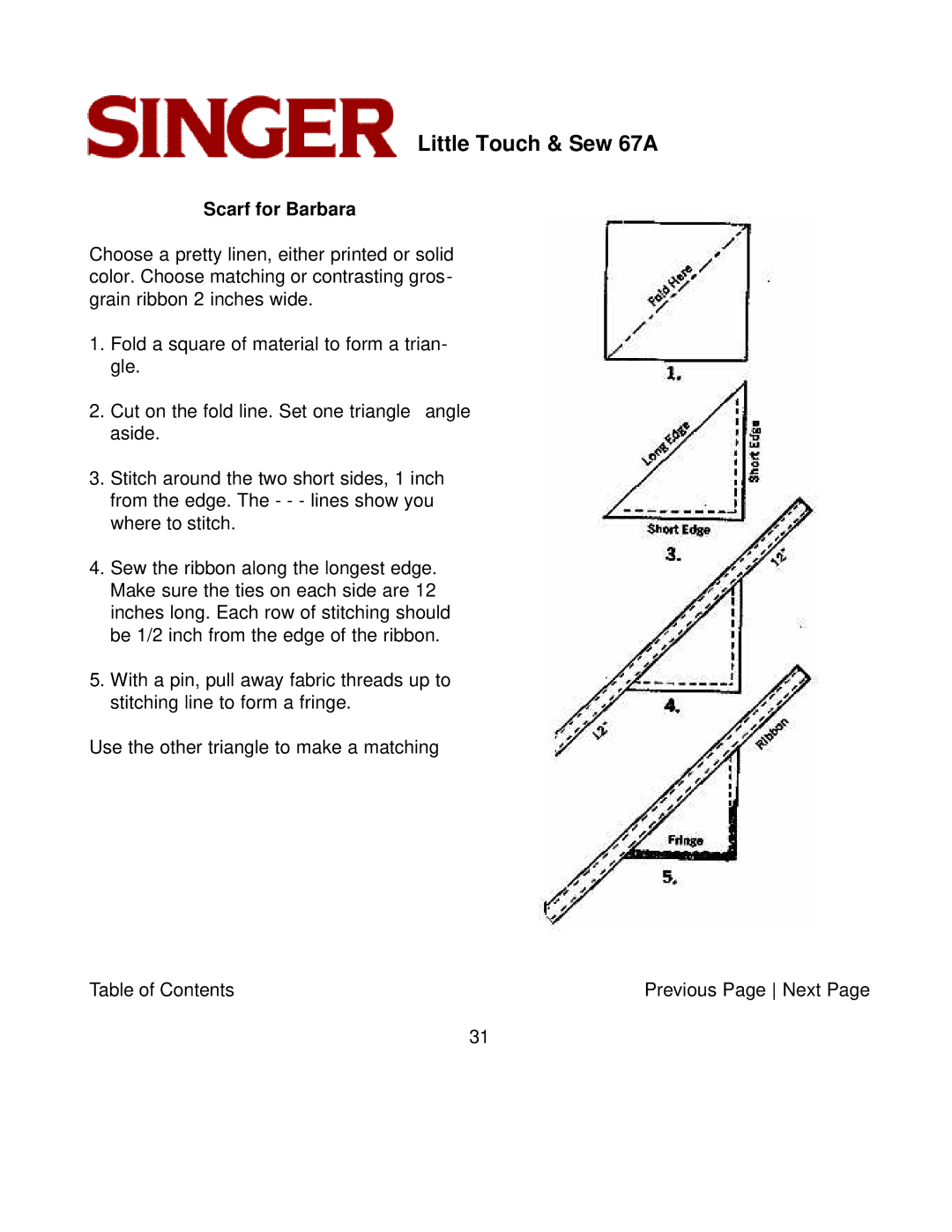 Singer 67A instruction manual Scarf for Barbara 